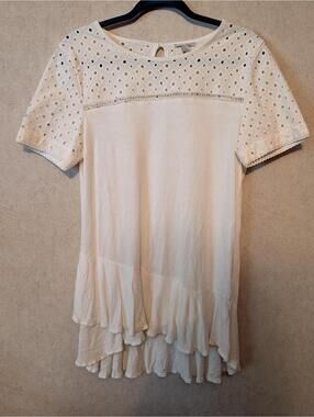HALOGEN white cotton short sleeve mini dress sz M